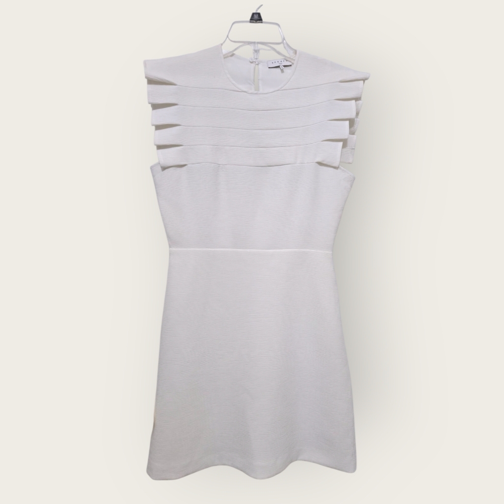Sandro Paris White Laurena Mini Dress Size 38/US 6 Pleated Ruffle EUC - Picture 4 of 16